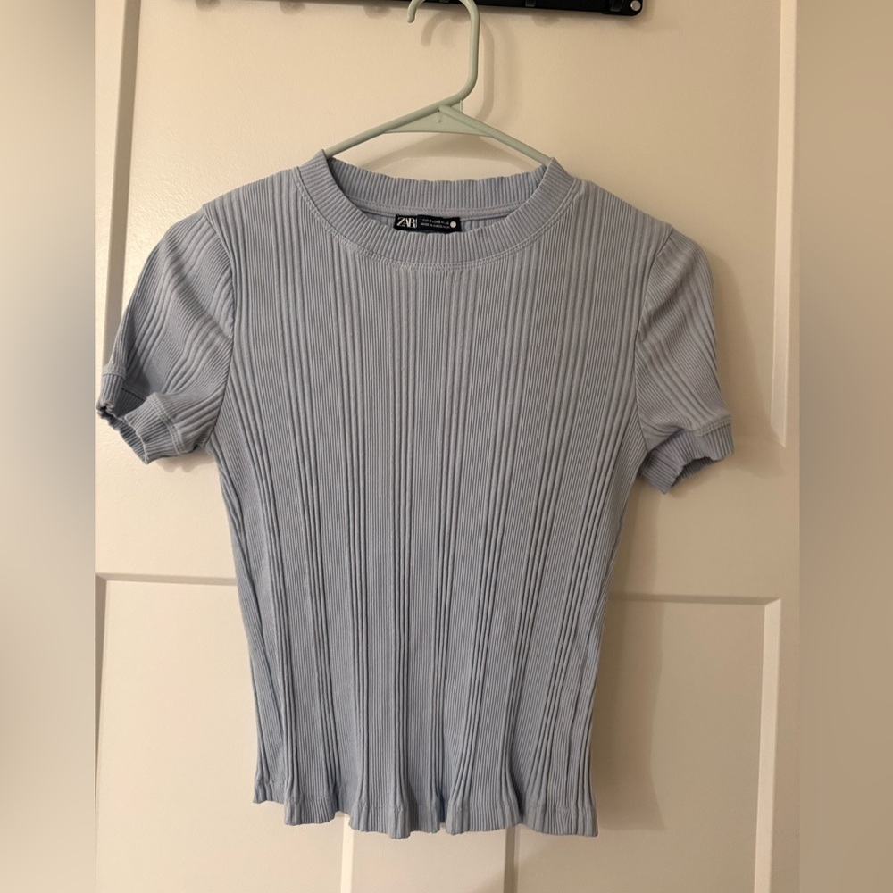 Zara Soft Blue Ribbed Top